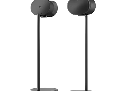 Black Floor Standing Audio Speakers With Slim Stands And Circular Units 3d model