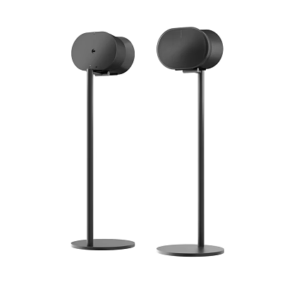 Black Floor Standing Audio Speakers With Slim Stands And Circular Units 3d model