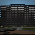 Modern Residential Building With Multiple Floors Balconies Large Windows And Green Courtyard Landscaping