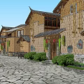 Traditional Boutique Hotel Building With Stone Paved Path Green Plants And Stone Walls