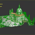 Historic Building Model With White Dome Red Roof Towers And Green Trees Square