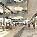 Spacious Modern Shopping Mall Atrium With Multi Level Design Glass Facades Escalators And Shoppers