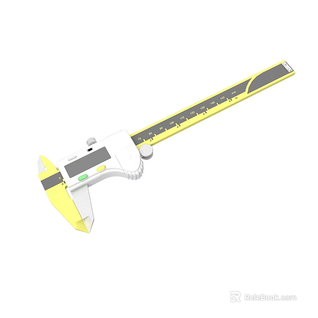 Digital Vernier Caliper With White And Yellow Body And Measuring Scale 3d model 