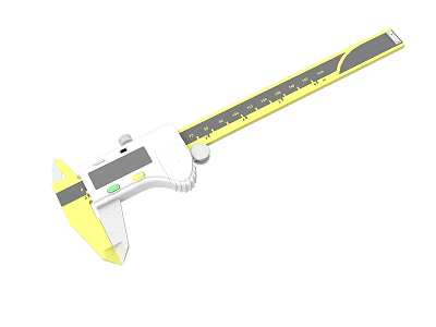 Digital Vernier Caliper With White And Yellow Body And Measuring Scale 3d model