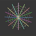 White Radial Decorative Structure With Extending Lines And Colorful Balls On Black Background
