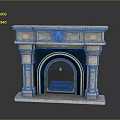 Classical Stone Fireplace With Carved Mantel And Dark Interior Red Accents