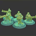Painted Sci-Fi Warrior Miniature Figures With Weapons And Green Grass Bases
