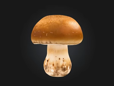 Fresh Brown Mushroom With Smooth Cap And Stem On Black Background 3d model