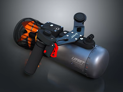 Pneumatic Weapon With Black Body Red Components Silver LEAP Cylinder And Orange Internal Parts 3d model