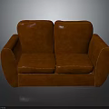 Orange Leather Two Seater Sofa With Modern Design And Stitching Details