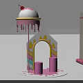 Colorful Ice Cream Themed Decorative Structure With Cherry Top Dripping Frosting And Pink Pillars