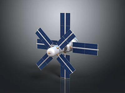 Detailed Space Station Model with Cross Shaped Solar Panels and Central Module 3d model