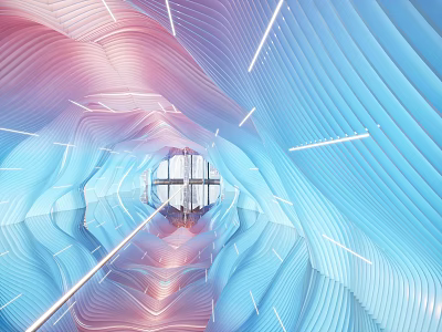 Cartoon Scene With Pink And Blue Wavy Lines Symmetrical Structure And White Light Beams 3d model