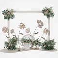 Stylish Floral Installation with White Frame Large Flowers Greenery and Decorative Elements 3d model
