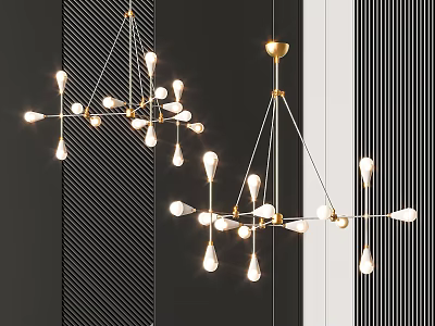 Modern Geometric Chandeliers With Gold Metal Arms And White Glass Bulbs 3d model
