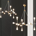 Modern Geometric Chandeliers With Gold Metal Arms And White Glass Bulbs