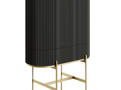 Modern Entryway Console Cabinet With Vertical Striped Black Body And Gold Metal Legs 3d model