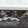 Modern Exhibition Space With Display Wall Tables And Visitors Viewing Exhibits
