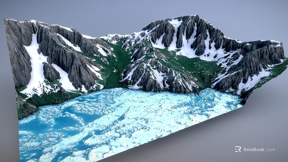 Garden Landscape 3D Model Featuring Snow Mountains Lake And Natural Scenery 3d model 
