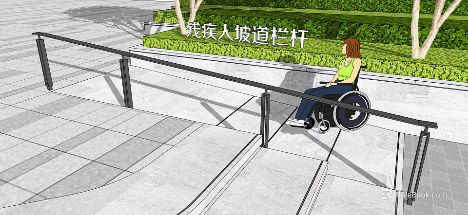 Accessible Road Facilities With Wheelchair Ramp Railings For Safe Mobility 3d model 