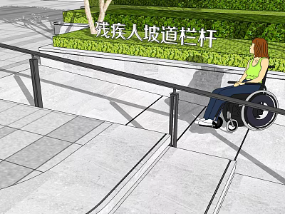Accessible Road Facilities With Wheelchair Ramp Railings For Safe Mobility 3d model