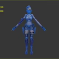 Futuristic Female Character With Orange Hair Blue Cap Purple Armor And Black Outfit