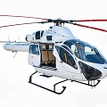 White Helicopter With Red Rotors Open Doors And Clear Cockpit Design