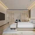 Modern Minimalist Hotel Guest Room With King Bed TV Sofa And Area Rug