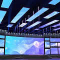 Future Themed Stage Design With Large Screen Pink Blue Lighting And Backdrop