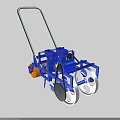 Blue Agricultural Seeder Machine With Wheels And Metal Frame Components 3d model