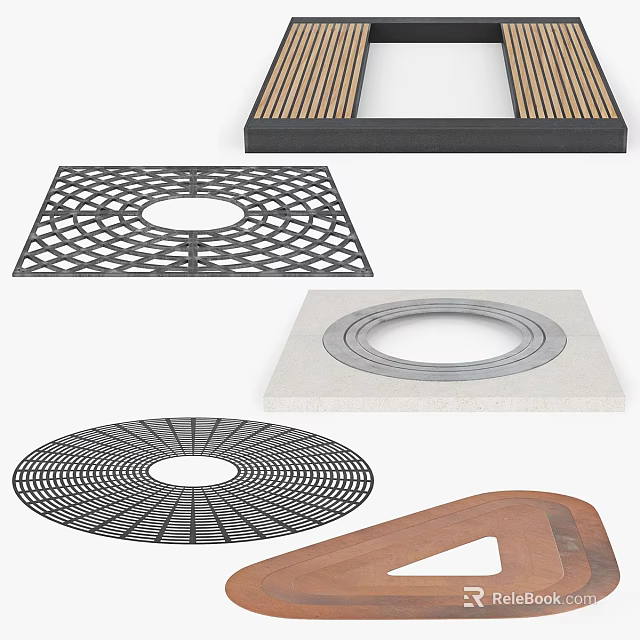 Decorative Circular Hole Covers With Grid Wooden And Stone Materials For Home Decor 3d model 