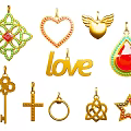 Stylish Gold Fashion Jewelry Pendants with Heart Key Star Teardrop and Love Design