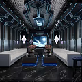 Modern Tech Inspired KTV Room With Neon Lights White Sofas And Starry Sky Screen 3d model