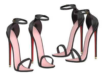 Stylish Black High Heel Sandals With Stiletto Heels Red Heels Ankle Straps And Pink Insoles 3d model