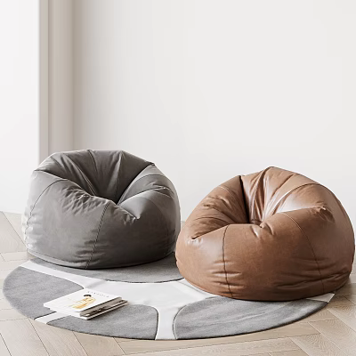 Two Cozy Bean Bag Chairs Indoor With Gray and Brown Colors on Soft Rug 3d model