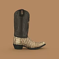 Western Style Boots With Crocodile Pattern Beige And Black Stitched Design 3d model