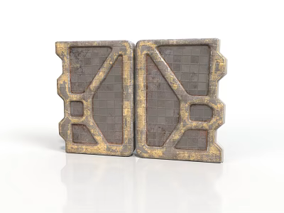 Two Metal Equipment Pieces With Geometric Patterns And Worn Texture 3d model