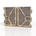 Two Metal Equipment Pieces With Geometric Patterns And Worn Texture