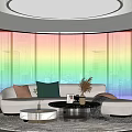 Modern Sectional Sofa With Colorful Throw Pillows And Rainbow Backdrop In Living Room