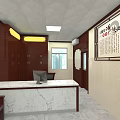 Traditional Chinese Medicine Clinic Interior With Wooden Carved Doors And Front Desk