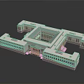 Scenic View of Classical White Building Featuring Green Roof Dome Columns and Water Reflection