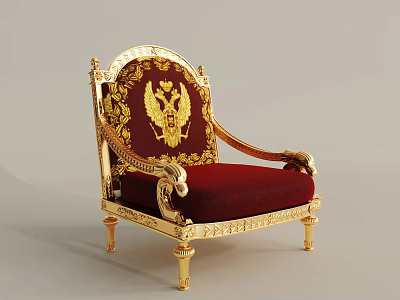 Ornate Accent Chair With Golden Frame Red Upholstery And Crest Backrest Design 3d model