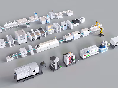 Advanced Industrial Equipment With Production Line Robotic Arm And Conveyor Systems 3d model
