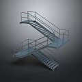 Sleek Modern Industrial Metal Staircase With Double Platform And Railings Design