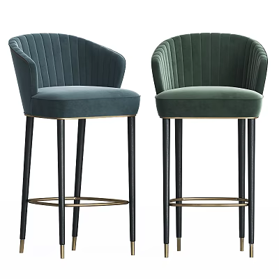 Velvet Bar Stools With Curved Backrest Navy Blue And Emerald Green Black Legs Gold Accents 3d model