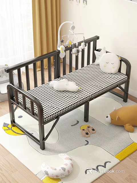 Kids Lounge Chair With Black Metal Frame Checkered Cushion And White Pillow In Kids Room 3d model 