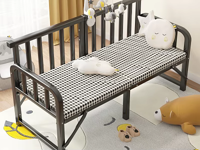 Kids Lounge Chair With Black Metal Frame Checkered Cushion And White Pillow In Kids Room 3d model