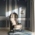 Elegant Single Sofa With Black Frame Beige Cushion Gray Wall Vertical Stripe Decoration Hanging Painting