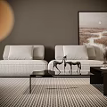 Modern Living Dining Room Interior With Gray Sofa Coffee Table Area Rug And Artwork