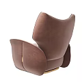 Modern Brown Velvet Single Sofa With Curved Design And Gold Accent